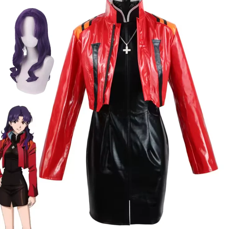 

Anime EVA Katsuragi Misato Cosplay Kostüm Halloween Maskerade Katsuragi Misato Full Set rote Jacke Kleid Uniform Misato Outfits