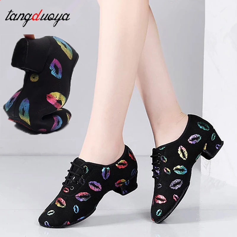 

Latin Dance Shoes For Women Teacher's Shoe Girls Ladies Colorful Lips Ballroom Waltz Tango Foxtrot Quick Step Dance Shoes