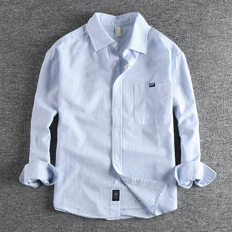 Camisa de manga larga a rayas Retro para hombre, ropa informal perfecta para otoño