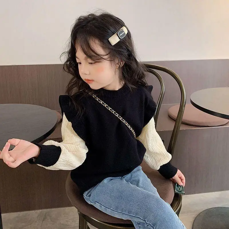 Children's Clothing Boys' And Girls' Tops Layered Sweatshirt Top Cotton Blend For Girls School Style Fashionable Korean 2026 New