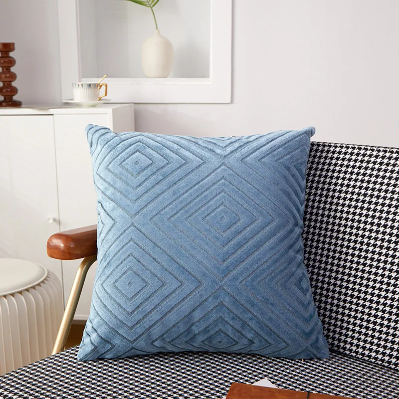 Chenille Flocked Minimalist Cushion Cover Geometric Pattern Pillowcase Grey Purple Red Home Decor Pillow Cover 45x45cm For Sofa