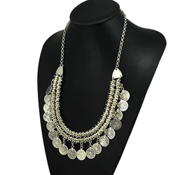 Boho Ethnic Turkish Gypsy Tribal Indian Beach Choker Bib Coin Tassel Collares Necklace For Women Vintage Silvery Afghan Jewelry