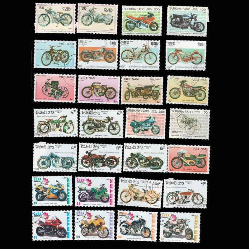 44 Pcs/Lot Motorcycle Topic Stamps World Original Postage Stamp with Postmark Good Condition All Different