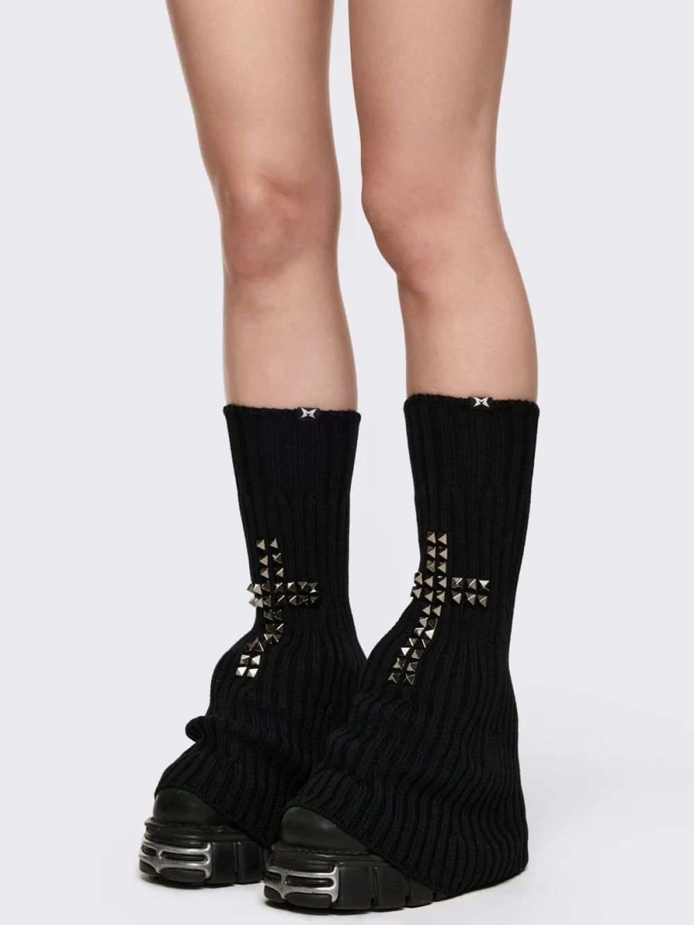 

Новые панк-носки с заклепками и ворсом, черные вязаные гетры, темный панк-стиль, субкультурный стиль Харадзюку, уличная мода Y2K, 2026 год