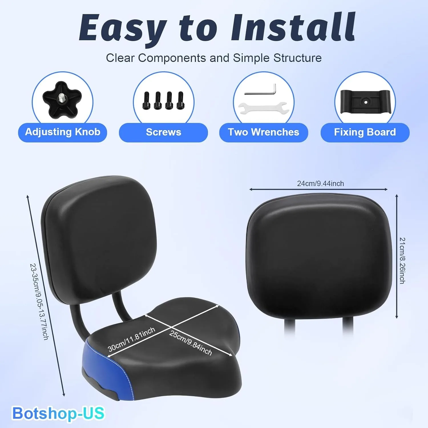 مقعد دراجة مريح واسع للغاية مع وسادة مسند ظهر ناعمة لدراجة ثلاثية العجلات والجبال وإكسسوارات الدراجات الجبلية