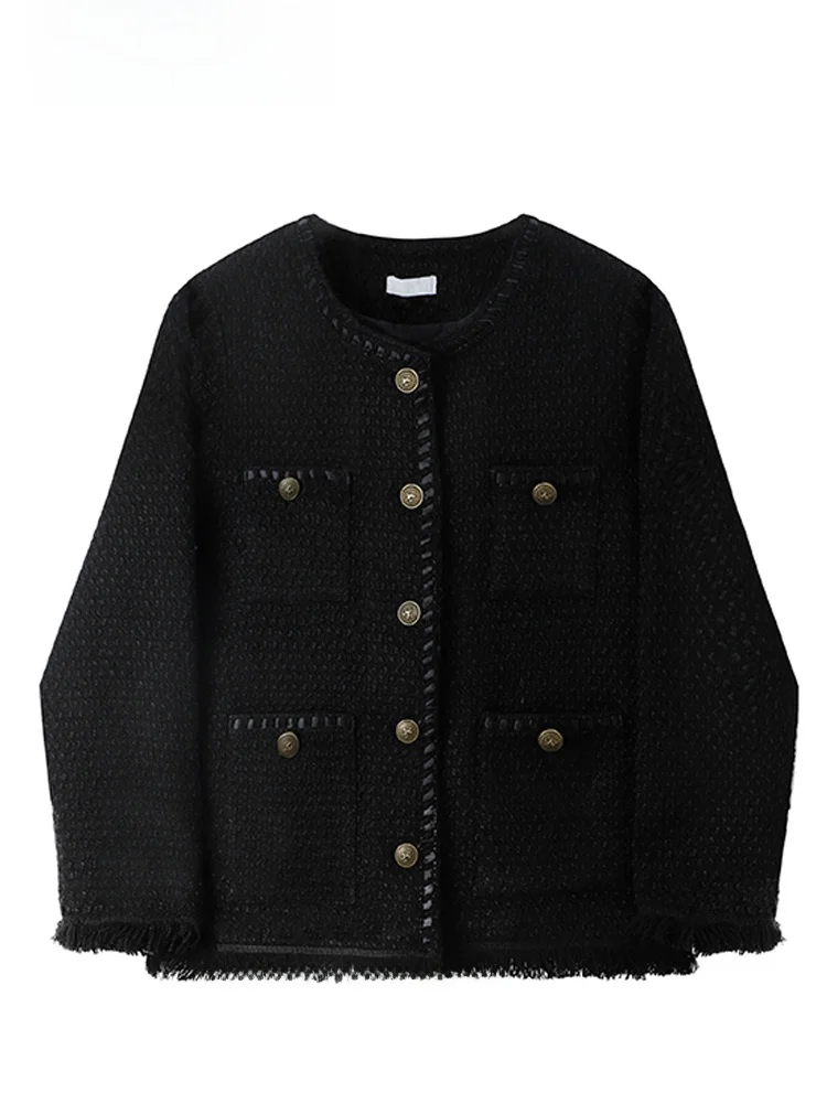 

Cara CLUB плюс размер твидовый джет женский ранний осенний винтажный черный открытый кардиган топ корейский свободный крой длинный све