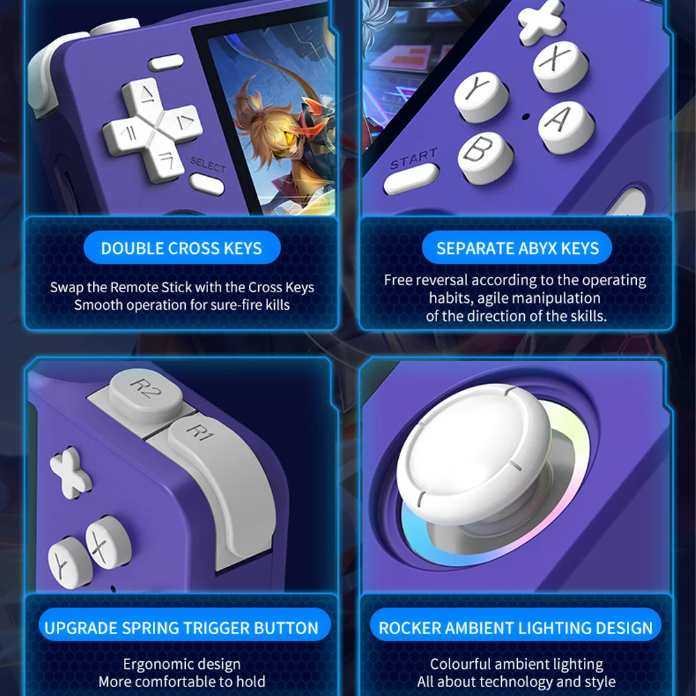 وحدة تحكم ألعاب Reebolnic XF35H شاشة OCA 3.5 بوصة RK3326 30 + أجهزة محاكاة 18000 + ألعاب وحدة تحكم ألعاب محمولة محمولة WiFi 4000mAh