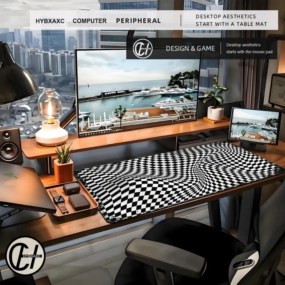 Black And White Checkered Mouse Pad Gaming HYBXAXC Office Gamer Keyboard Desk Mat Non-Slip Laptop Large Abstract Art Mouse Pad