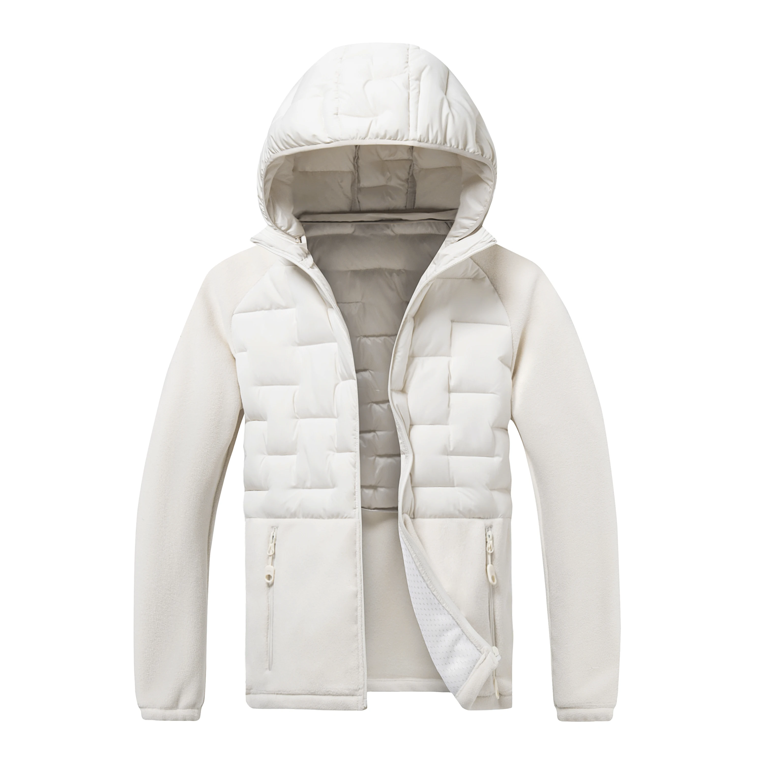 Winter Men's Blended Quilted Cotton Jacket Splicing Hooded Windproof Multi Pocket Fleece Splicing Daily Travel Jacket