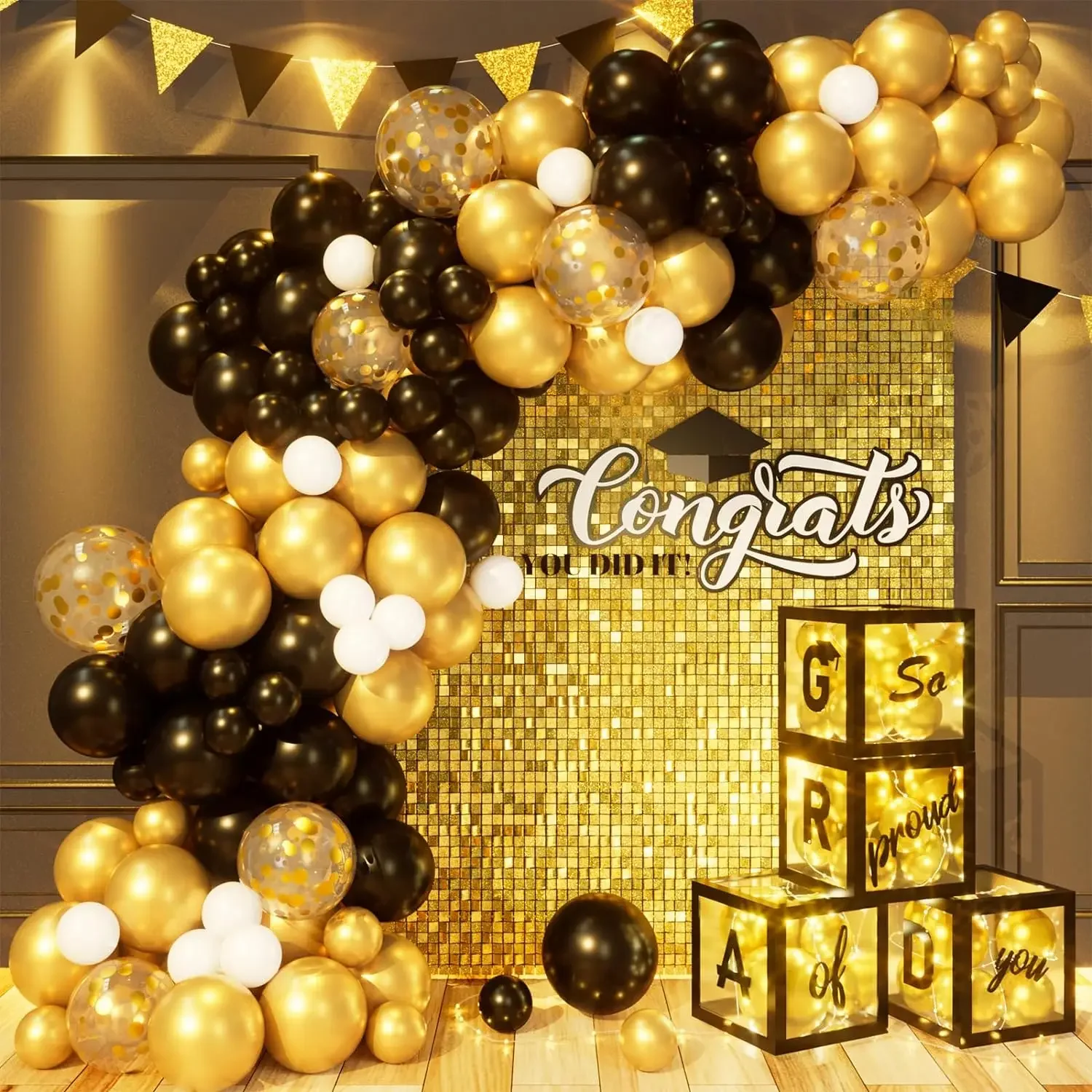 Schwarze und goldene Luftballons, Girlandenbogen-Set, alles Gute zum Geburtstag, Party-Dekoration für Zuhause, Luftballons, Abschlussfeier, Hochzeit, Partyzubehör