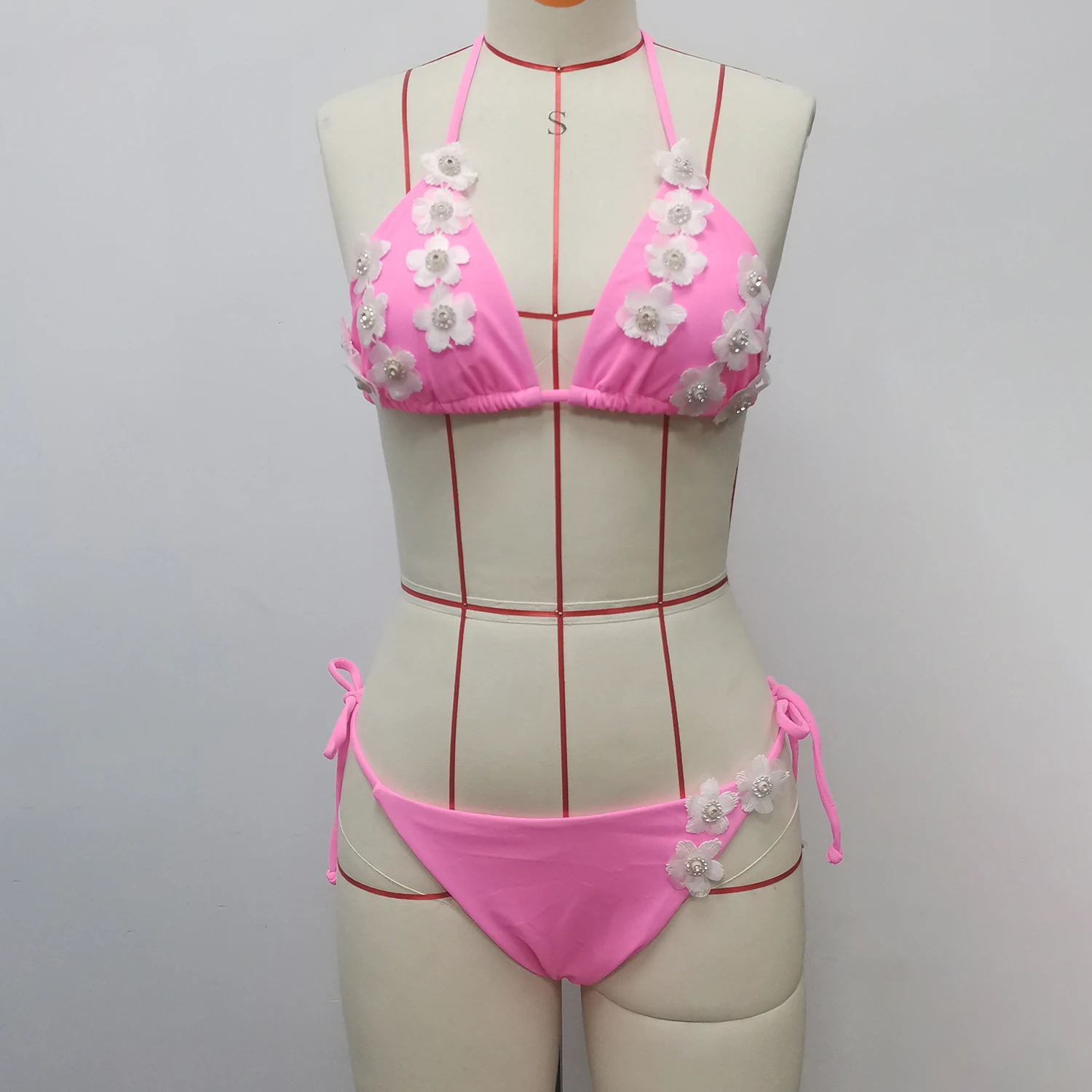 Bikini de flores con diamantes de imitación para mujer, traje de baño de dos piezas con tirantes, ropa de playa Sexy para vacaciones, 2024