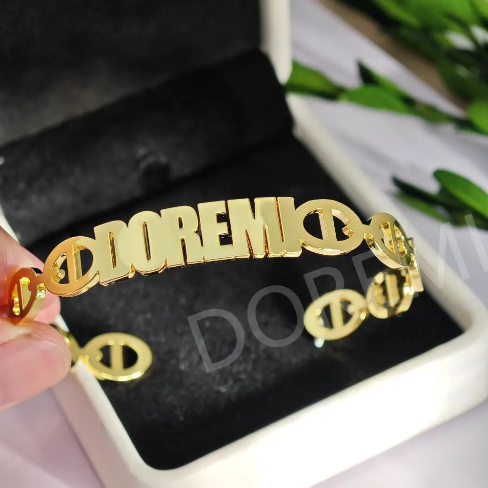 DOREMI Cuff Bangle Custom Name Buckle Design Personalized Women Initial Letter Bangle Mother Day Gift Personalized Jewelry