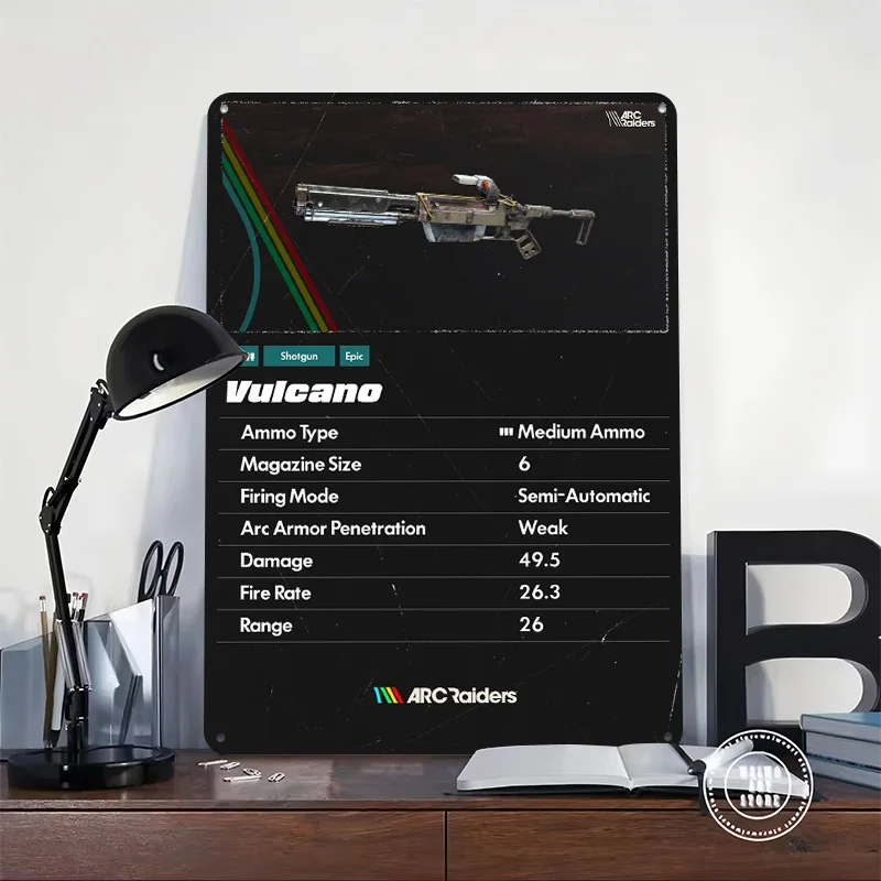 Vulcano Shotgun Stats 3D Texture Metal Poster Customized Wall Art Tin Sign Gift for Mancave Decoration Room Vintage Decor Luxury