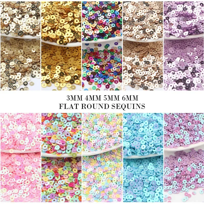 Wholesale Sequins 3mm 4mm 5mm 6mm Paillettes Flat Round Loose Sequin for Sewing Wedding Craft Garments Scrapbooking Accessories