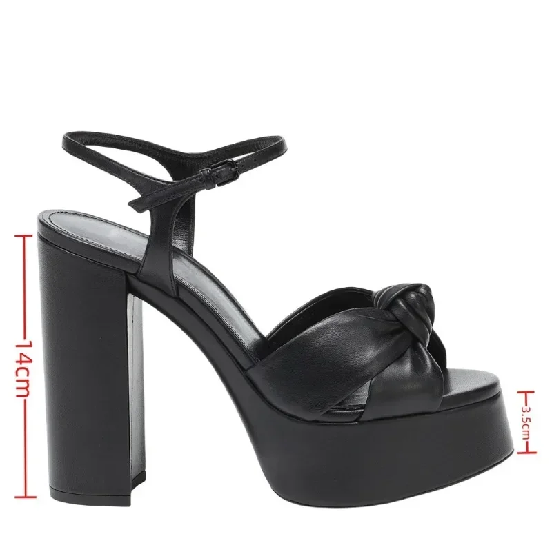 European and American Women\'s Summer Thick High Heels with A Buckle Strap for Fashion Shows, Sexy Open Toed High Heels