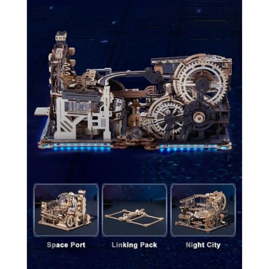 3D пазлы для взрослых, набор для сборки мраморных бегунов, наборы деревянных моделей, мраморный космопорт + мраморный ночной город + упаковка звеньев