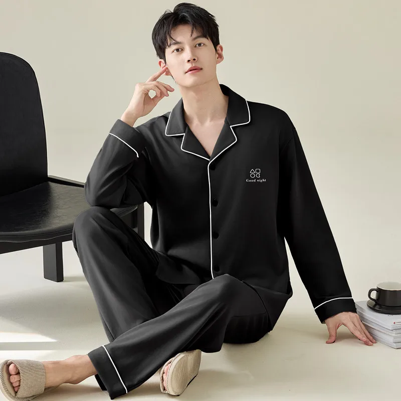 

Pajamas Men Long Sleeve Autumn New Men's Youth 100% Cotton Loose Boys Home Wear Daily Cardigan Loungewear Hombre Pijamas