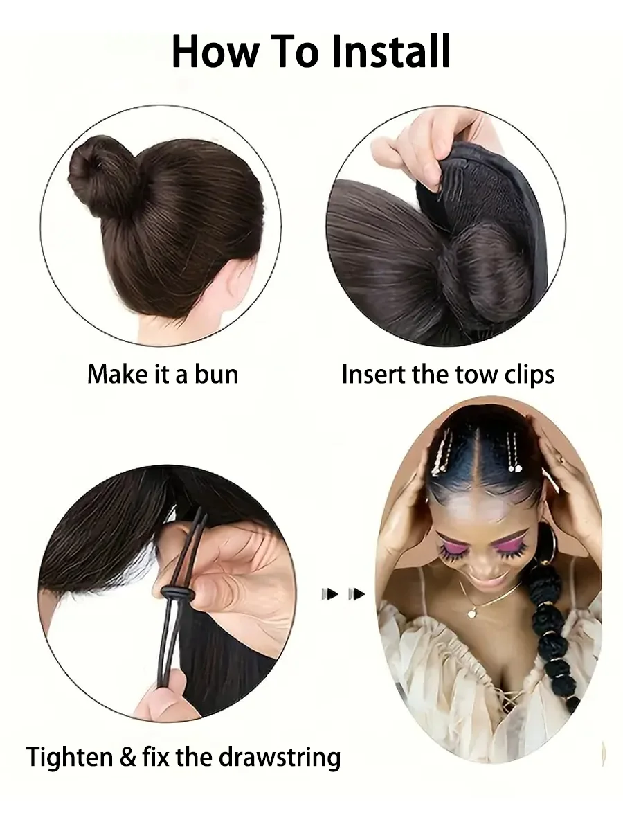 変態アフロバブルクリップオンポニーテール |   18インチ、24インチ、28インチの長さ |   巾着ヘアピース |   自然な質感の人工毛