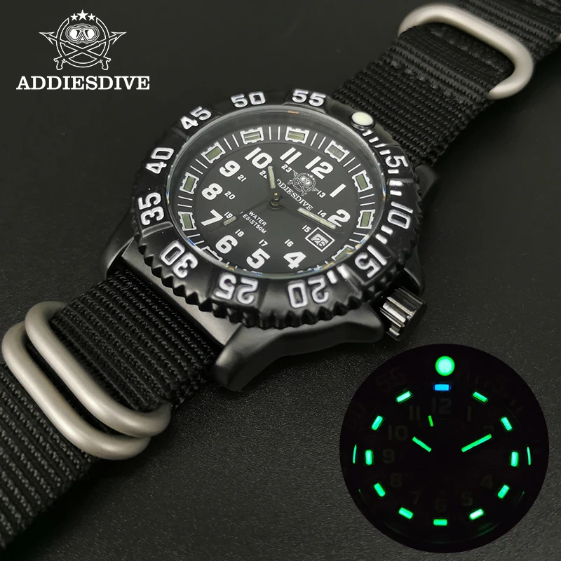 ADDIES 2021 Men\'s Sports Watch Military Luxury Rotating Bezel Luminous Watch NATO Nylon Strap 50m Waterproof Quartz Dive Watch