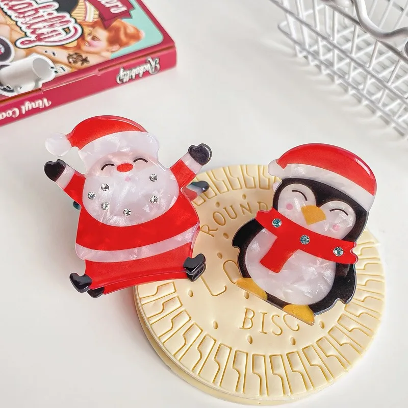 

Cute Santa Claus With Diamond Hair Clips Cartoon Funny Penguin Hair Claws Top Pony Tail Shark Clip Hair Accessories For Women