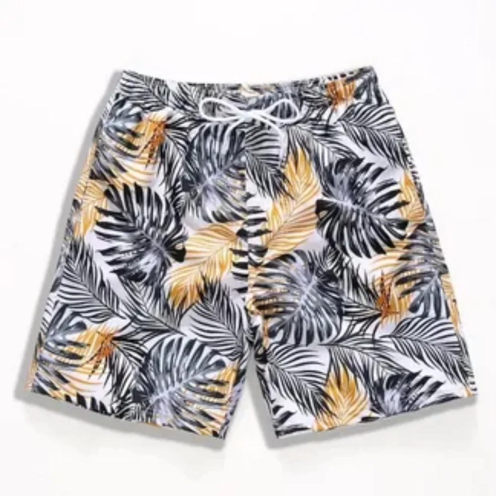 Summer 2025 men's fashionable casual beach pants, 3D palm tree-printed shorts, trendy, refreshing and quick-drying