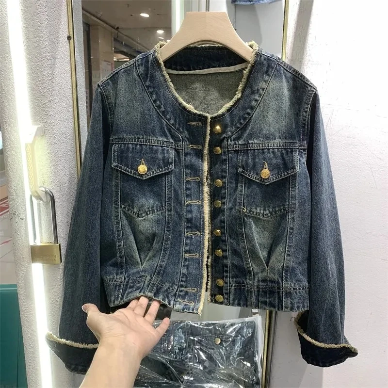 

Ladies' New Design Sense Temperament Burr Loose Fashion Joker Denim Jacket Retro Short Jacket Denim jacket Spring Autumn Coat