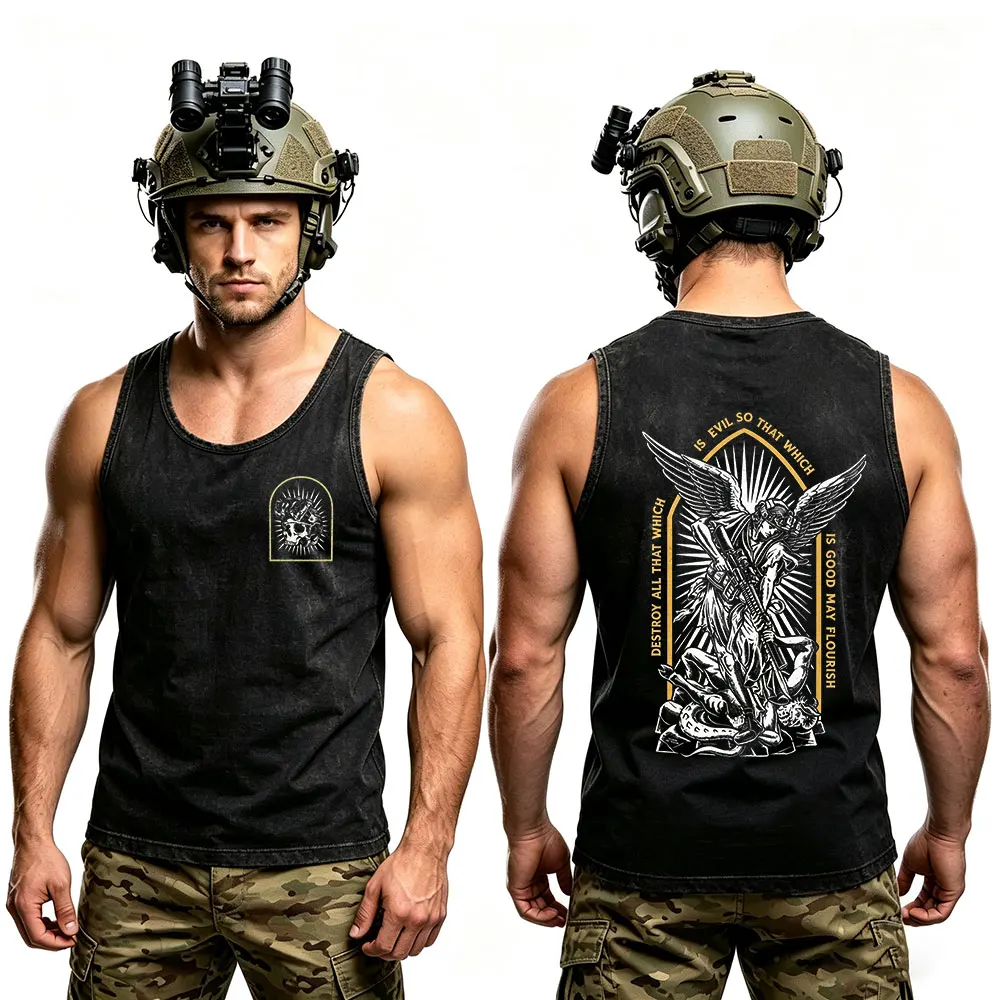 Vintage Washed Stand Up or Stand Aside Military Tactical Warrior Skeleton Tank Tops Men Women Clothing Sleeveless Vest T-shirts