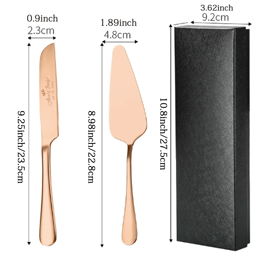 صندوق هدايا مكون من قطعتين من سكاكين الكيك المصنوعة من الفولاذ المقاوم للصدأ المنقوش حسب الطلب، مناسب لحفلات الزفاف وأعياد الميلاد وجميع أنواع الحفلات #6