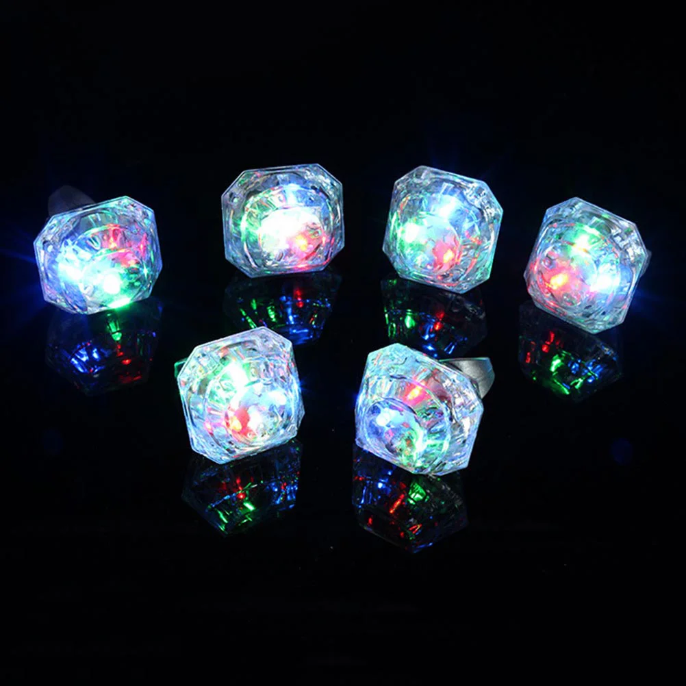 6 Pcs Party Finger Rings LED Light up Bulk Glow Toys Flashing Luminous Props Shine