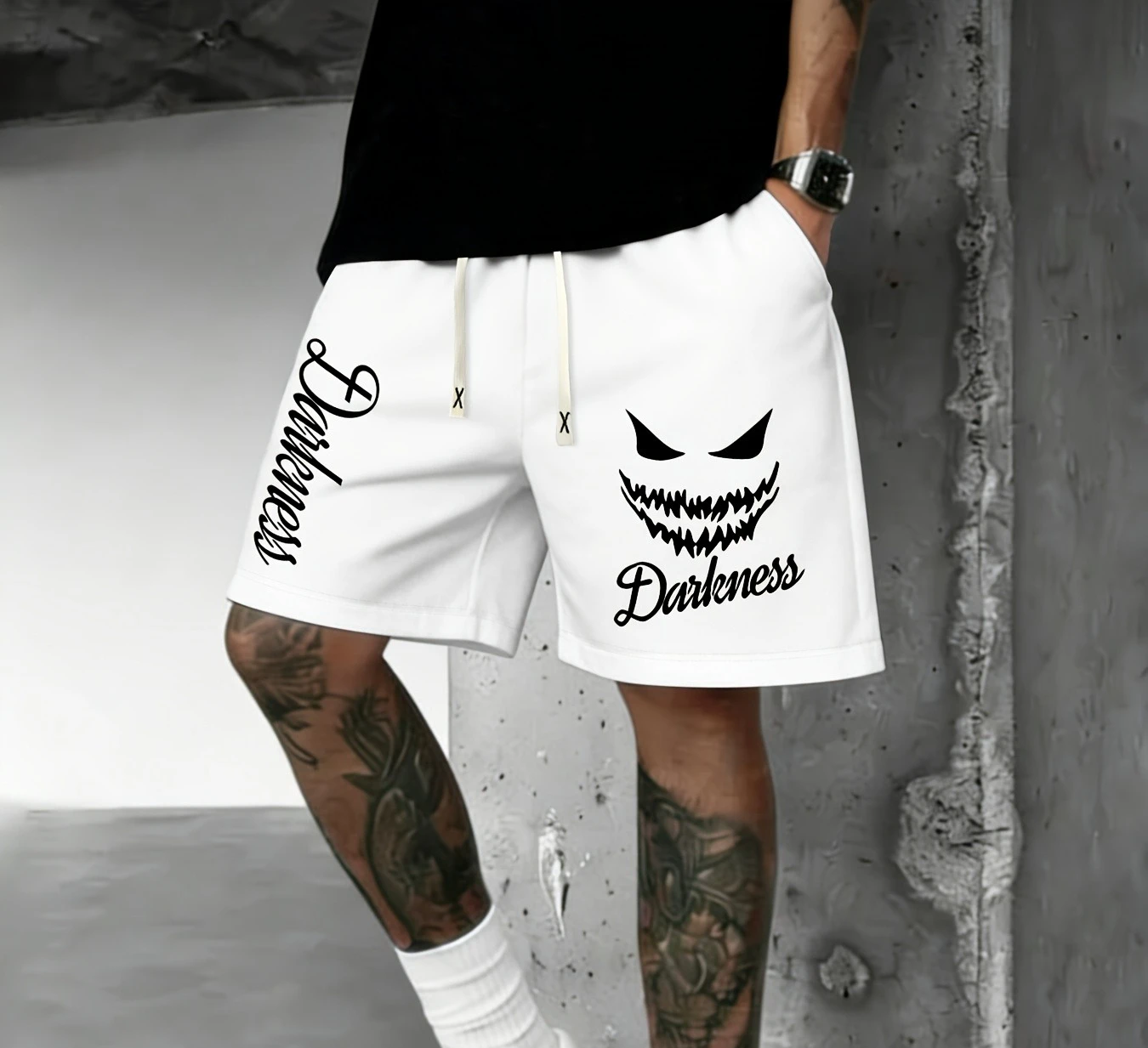 

Летние повседневные шорты с геометрическим узором, вязаные шорты в стиле ретро, ​​хип-хоп, готический стиль для мужчин