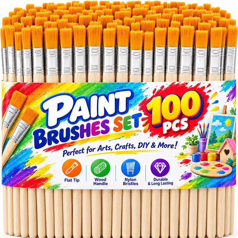 Wholesale Paint Brushes Set Nylon Soft Bristle Wooden Handle Brushes for Watercolor Oil Painting Drawing Dusting Cleaning Tools