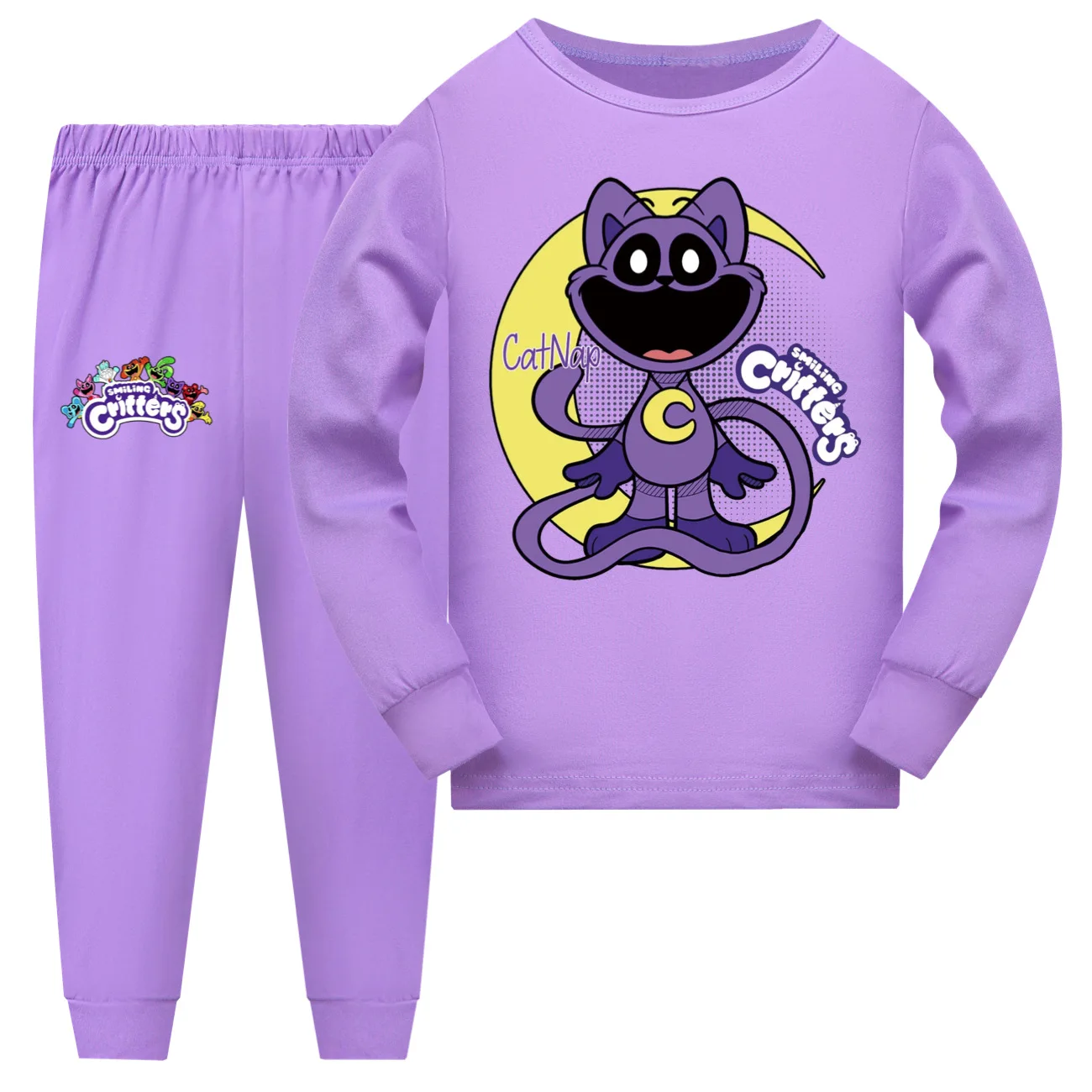 Nowe jesienne zwierzęta uśmiechnięte dziecięce bluzy z długim rękawem + zestaw spodni Cartoon Catnap Print chłopcy dziewczęta modne ciuchy Casaul