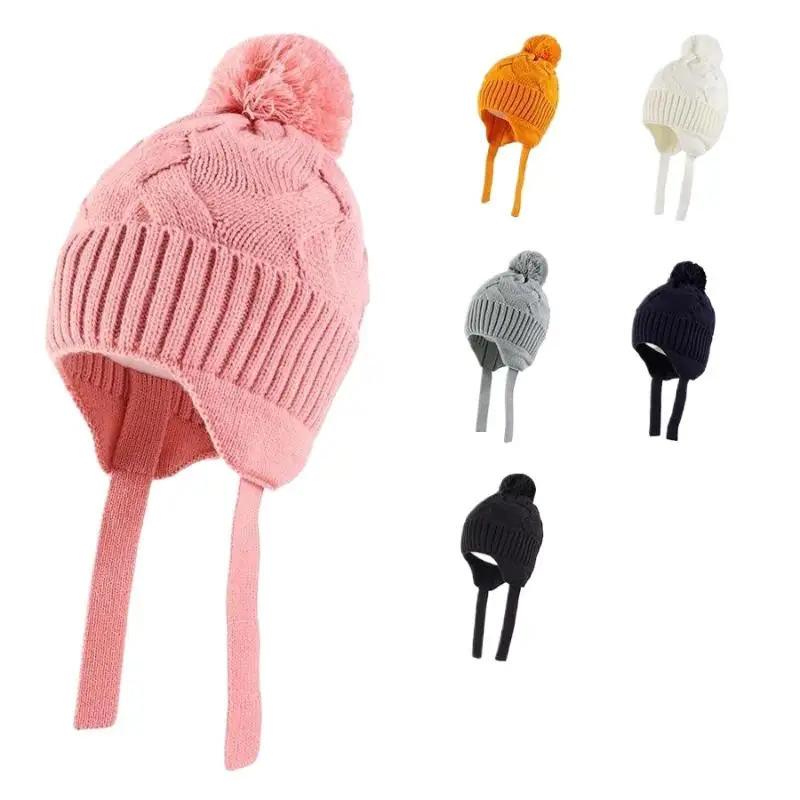 محبوك قبعة الطفل وشاح مجموعة الشتاء الدافئة الفتيات قبعة الصوف بطانة طفل أطفال القبعات مع Pompom #5