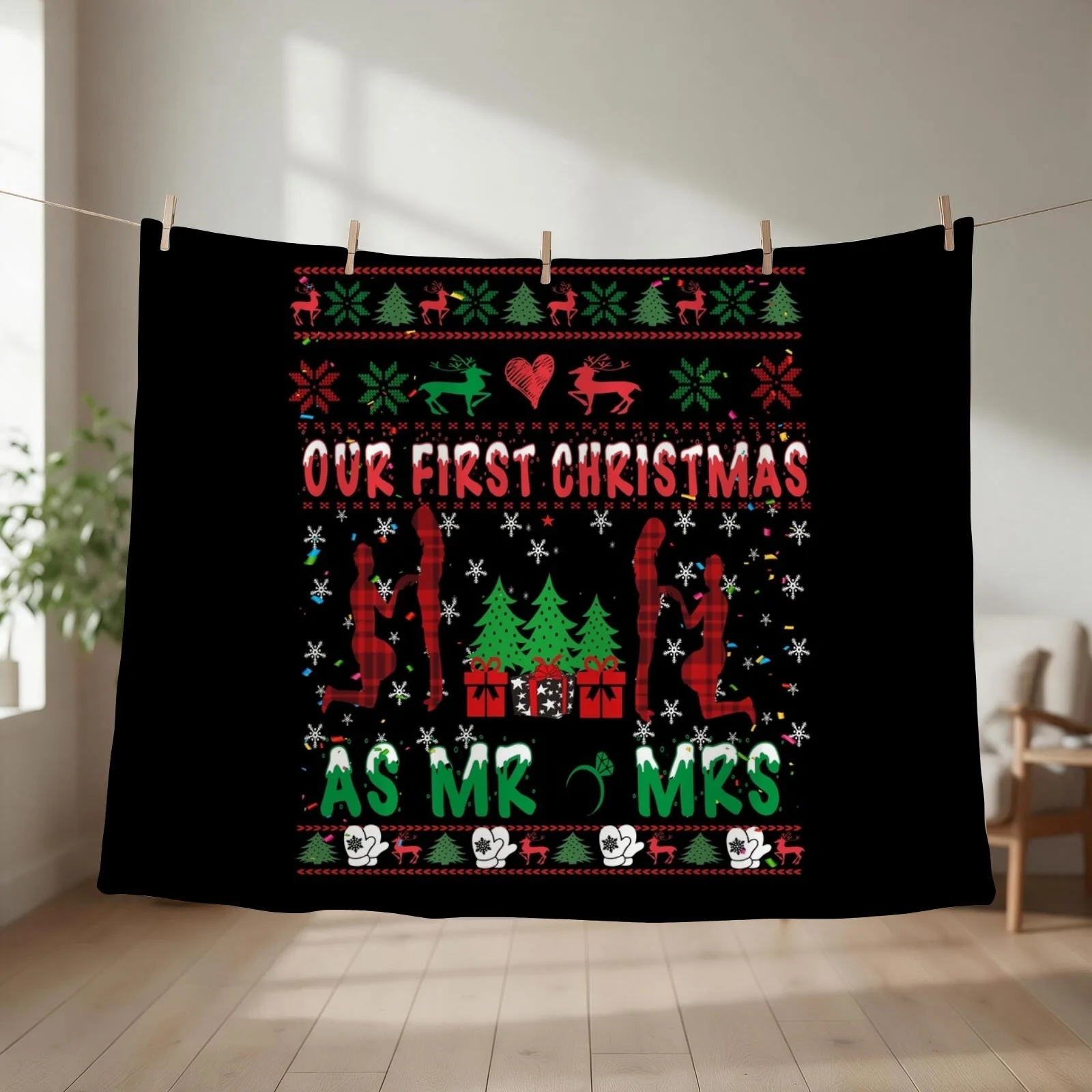 Our First Christmas As Mr & Mrs 2021 Couple Wife Husband Throw Blanket couch cozy soft plush fuzzy picnic outdoor blanket