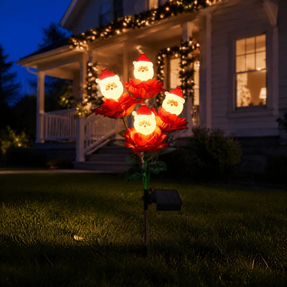 Solar Powered Solar Christmas Lights Waterproof LED Christmas Decorative Lights Doll Design Rose Design Outdoor Ground Light