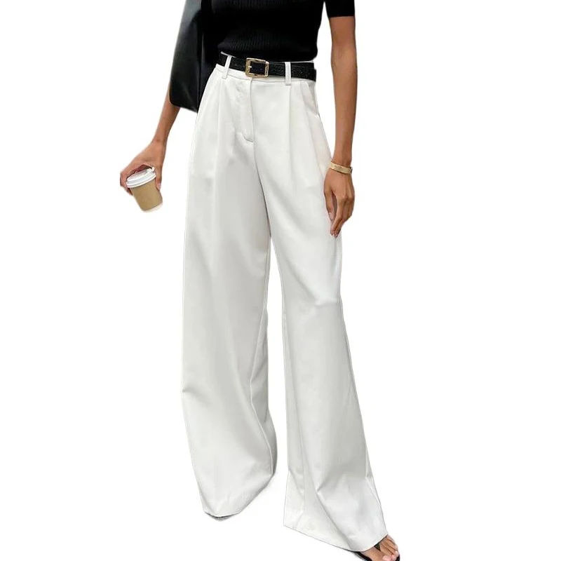 Frauen Frühling Mode Gerade Breite Bein Lange Hosen Hohe Taille Weiße Hosen Mode Frauen Kleidung Hosen Weibliche Hose