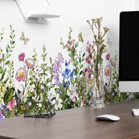 Blooming Calamus Flower Butterfly Wall Stickers For Baseboard Decoration Plant Mural Art Diy Home Decal Pastoral Pvc Poster