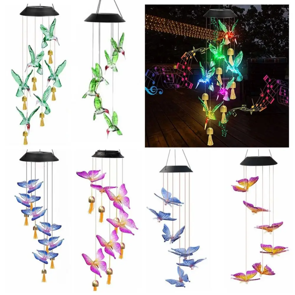 Lightweight Cute Solar Wind Chime Hanging Weatherproof Wind Chime Hanging Lamp Auto on/Off ABS Solar Hummingbird Light Household