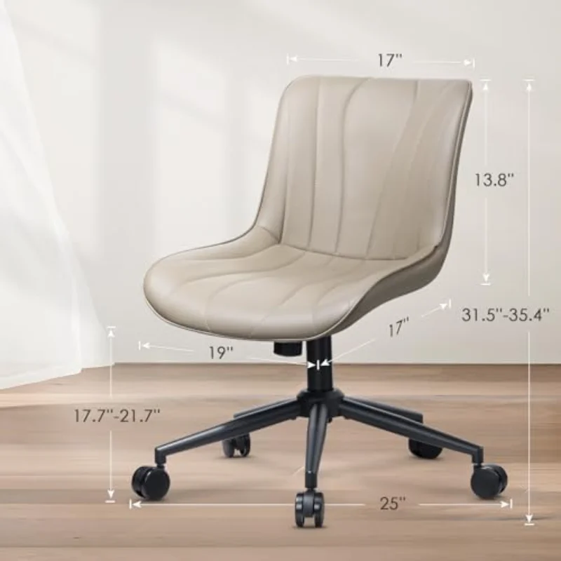 Ergonomic Home Office Chair, Armless Desk Chair with Rolling Wheels, Modern Computer Chair Rocking Task Sewing Chair, Small Swiv