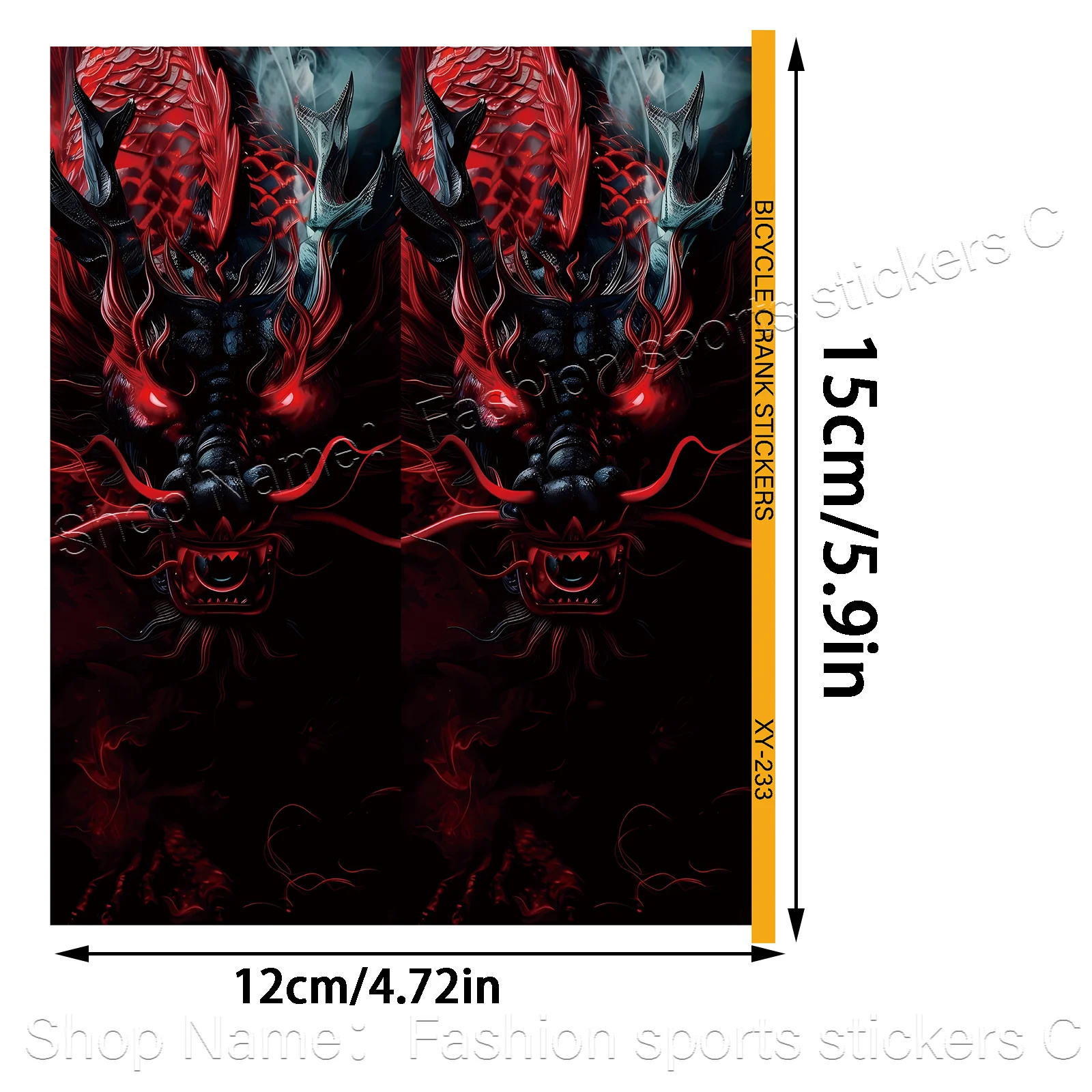 1Pair Red Black Dragon Bike Crank Arm Stickers, Waterproof Scratch Resistant Vinyl Decals for MTB Road Bike