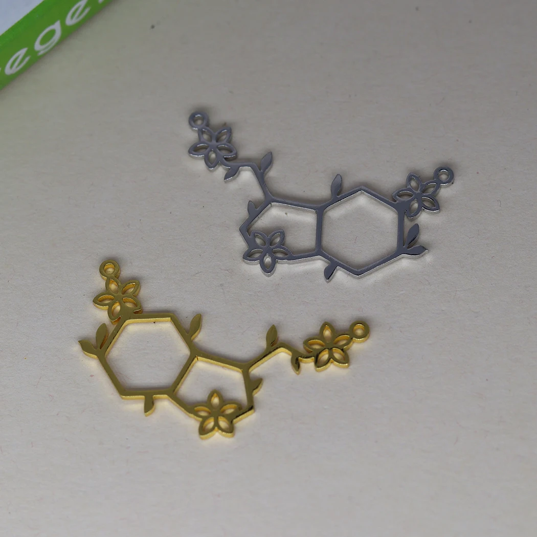 5 pçs/lote aço inoxidável serotonina molécula encantos para pulseira flor química ciência jóias geométrico encantos pingente