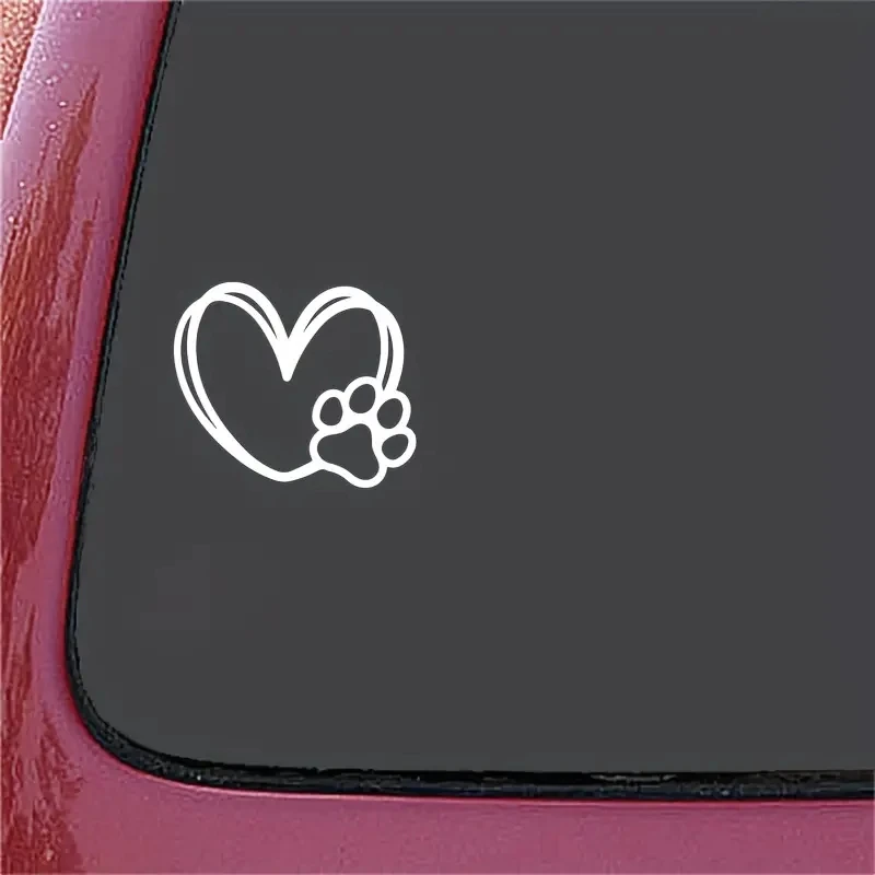 Cute Dog Paw Heart Shaped Design Car Sticker, Cartoon Animal Adopt Dog Cat Love Pet Car Decal.