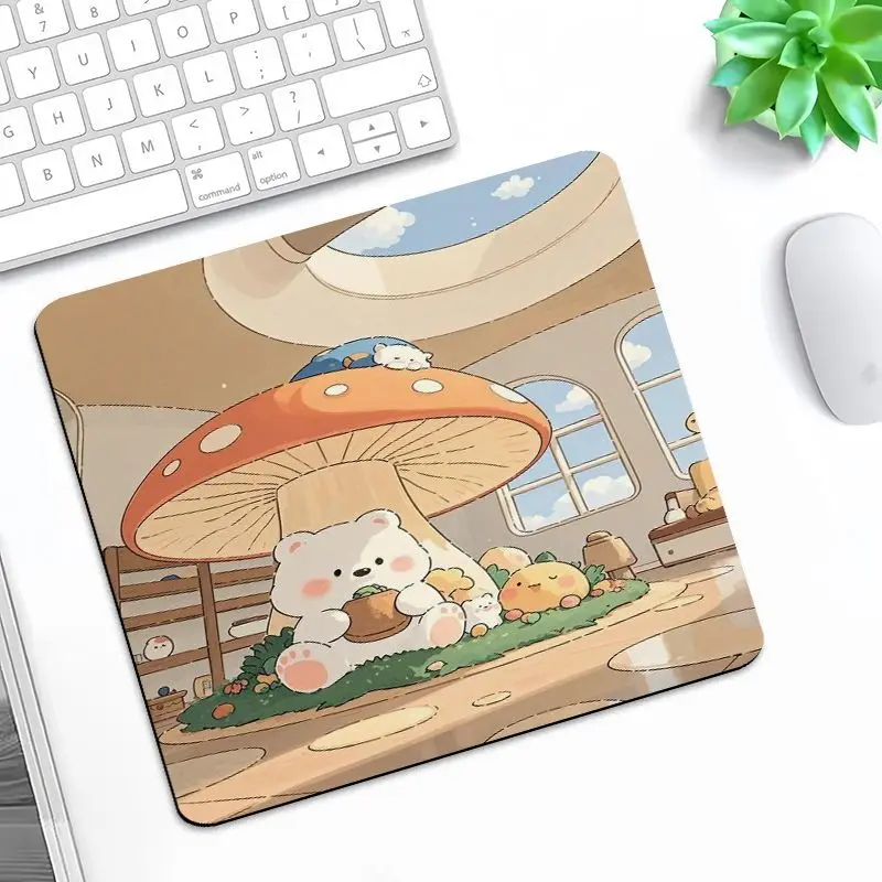 Cartoon Cute Mushroom Bear Grassland From the Forest Glass Mouse Pad Ee-sports Gaming Keyboard Office Desktop Decoration