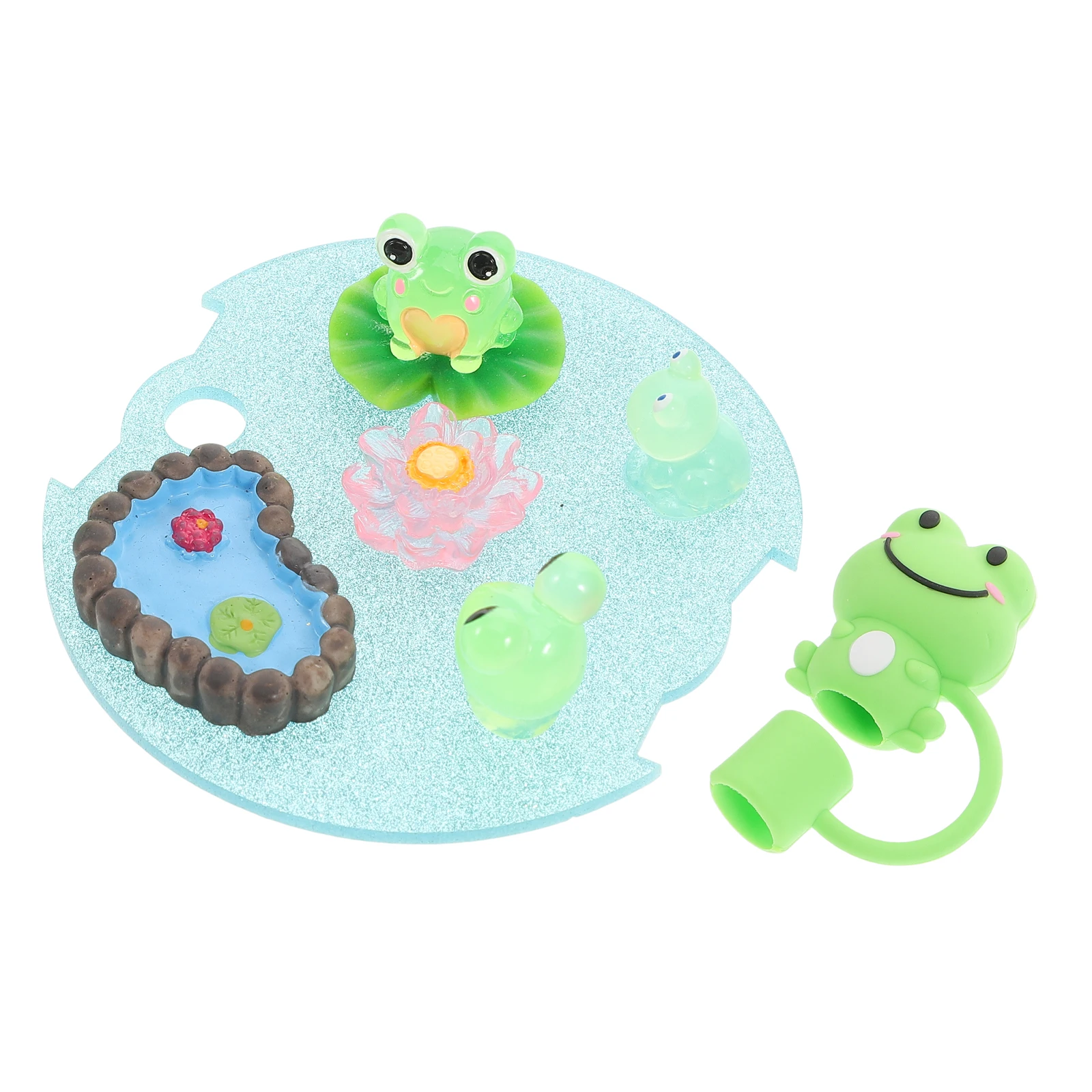 

Fluorescent Frog Cup Lid Cute Straw Topper Reusable Tumbler Cover Silicone Frog Pond Microlandscape Dust Avoid Straw Cap Coffee