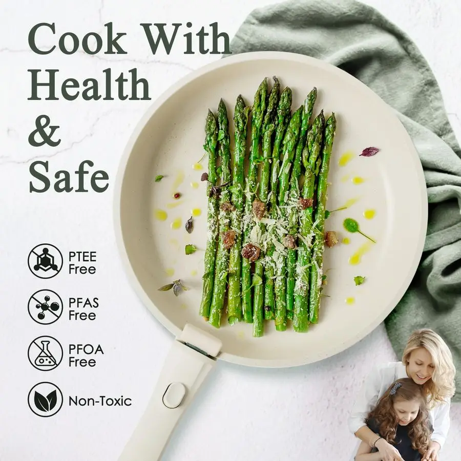 Ensemble de casseroles et poêles antiadhésives, batterie de cuisine en céramique, poignée amovible, batterie de cuisine à Induction avec poignée amovible, santé