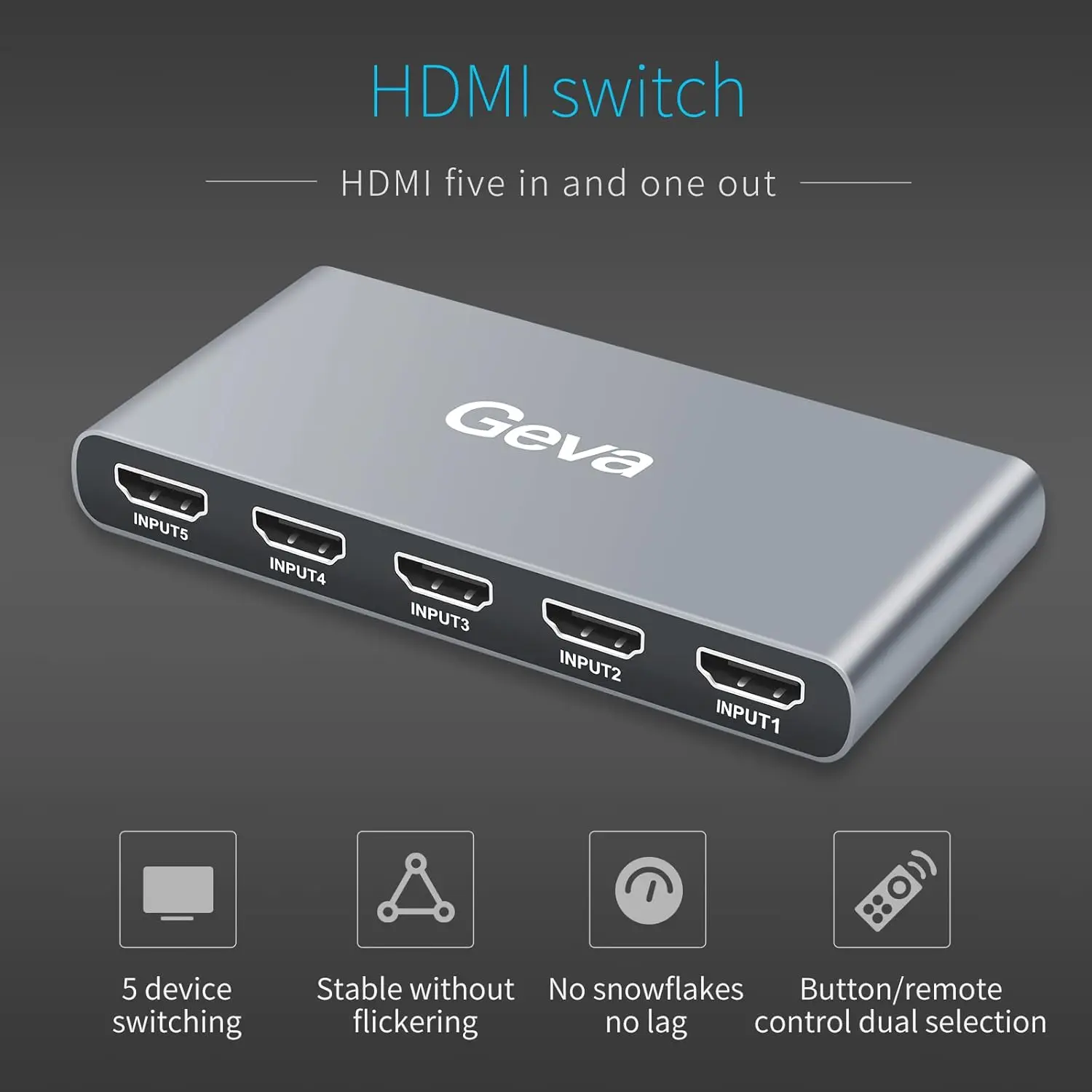 5 in 1 out Switcher HDMI 2.0 4K@60Hz Switch adapter With switch button IR Remote for PC Laptop TV Monitor Projector PS4/3