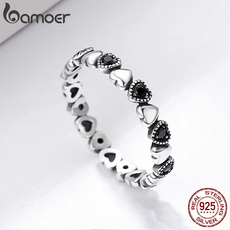 Women's Stackable Heart Black CZ 925 Sterling Silver Ring