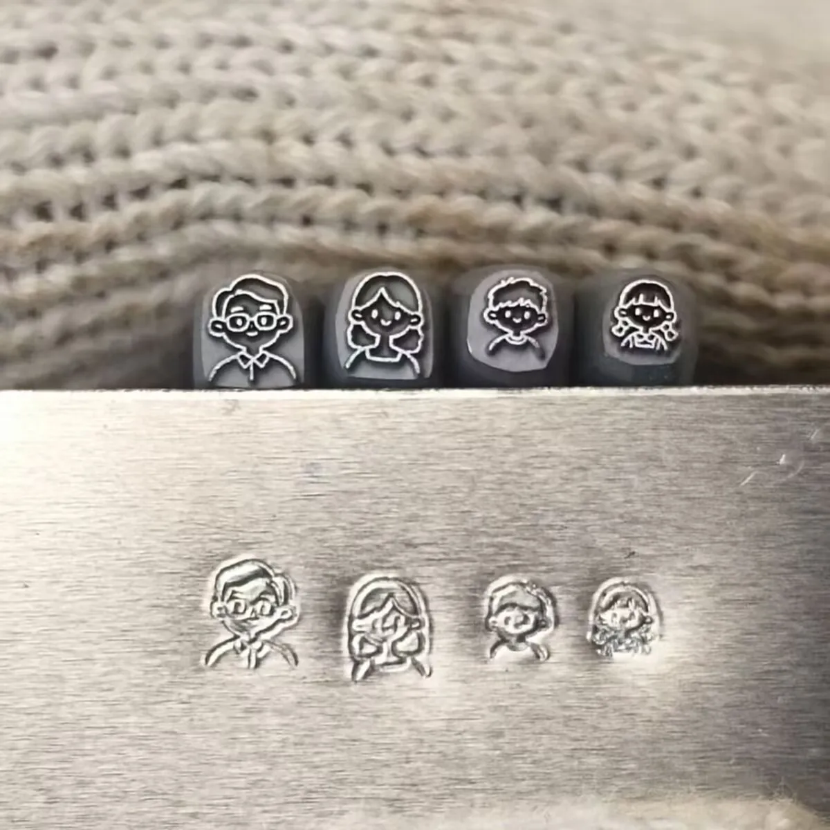 Jewelry Seals: Family-Themed Steel Stamps, Gold and Silver Bracelet and Ring Chiseling Molds, and Gold-Beating Tools