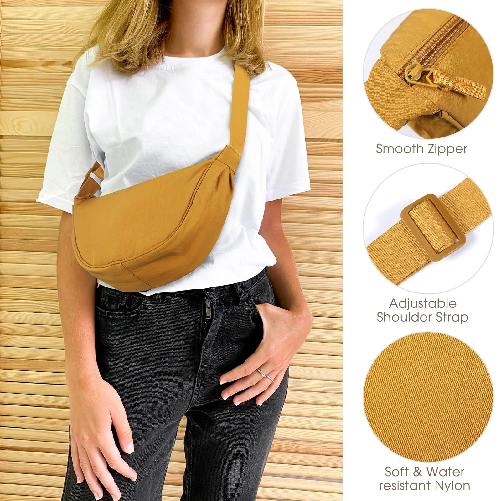 Nylon Halbmond-Umhängetasche für Damen und Herren, Leichte Arbeits- und Reisetasche, Lässige Halbmond-Schultertasche – Detail 2