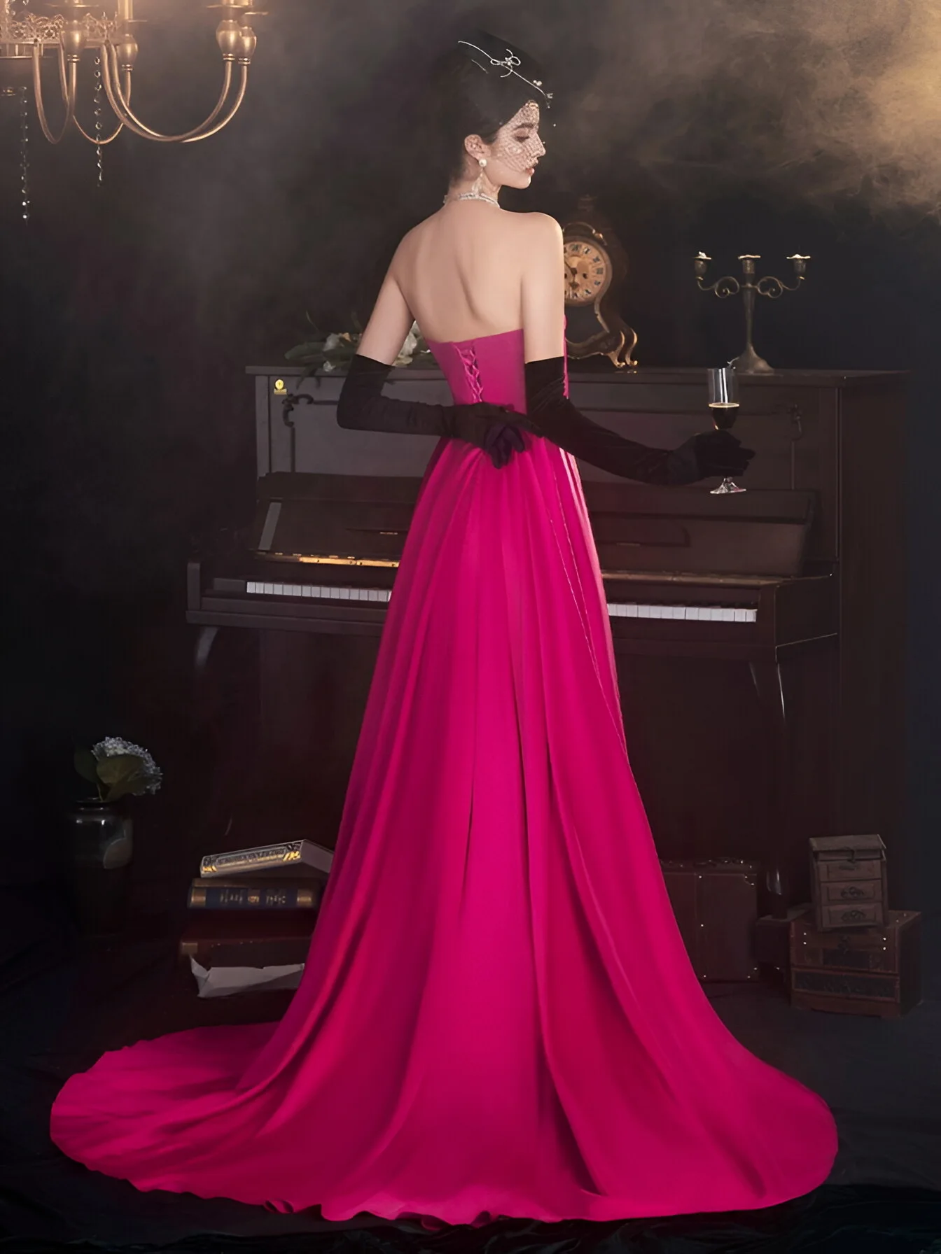 Sexy Rose Fuchsia Celebrity Dresses Strapless Floor Length A-Line Banquet Host French Evening Cocktail Party Gowns 2024 New